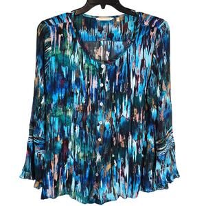 Soft Surroundings Amelie Blouse Women's XL Semi Sheer Watercolor Boho Chic Party